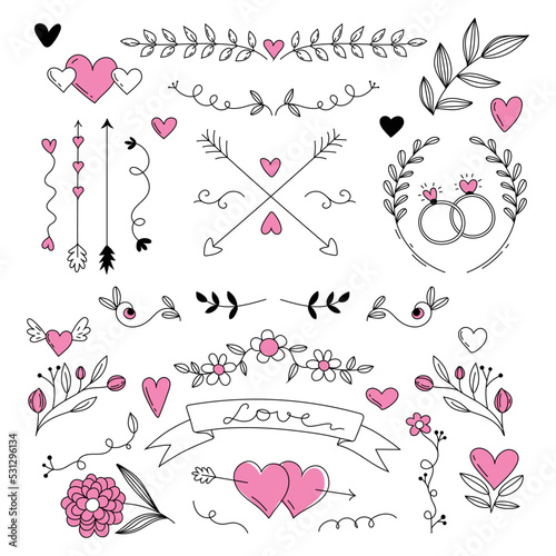 hand drawn wedding ornaments collection vector design illustration