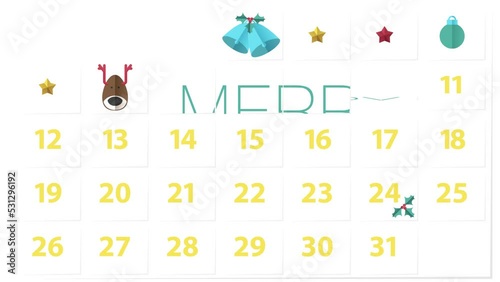 December advent calendar Christmas poster. December Calendar. Christmas poster design. Merry Christmas banner. Animation