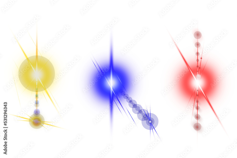 Obraz premium Set of colorful transparent light lens flares, Realistic burst of light collection, Coloured lights collection