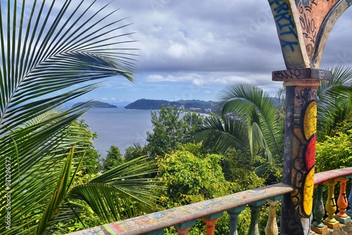 Obraz na płótnie Jaco beach, ocean, city and views, Costa Rica from El Miro Ruins, mansion declared biological corridor, Summer 2022, Central America. w salonie