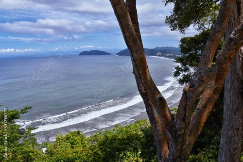 Jaco beach, ocean, city and views, Costa Rica from El Miro Ruins, mansion declared biological corridor, Summer 2022, Central America.