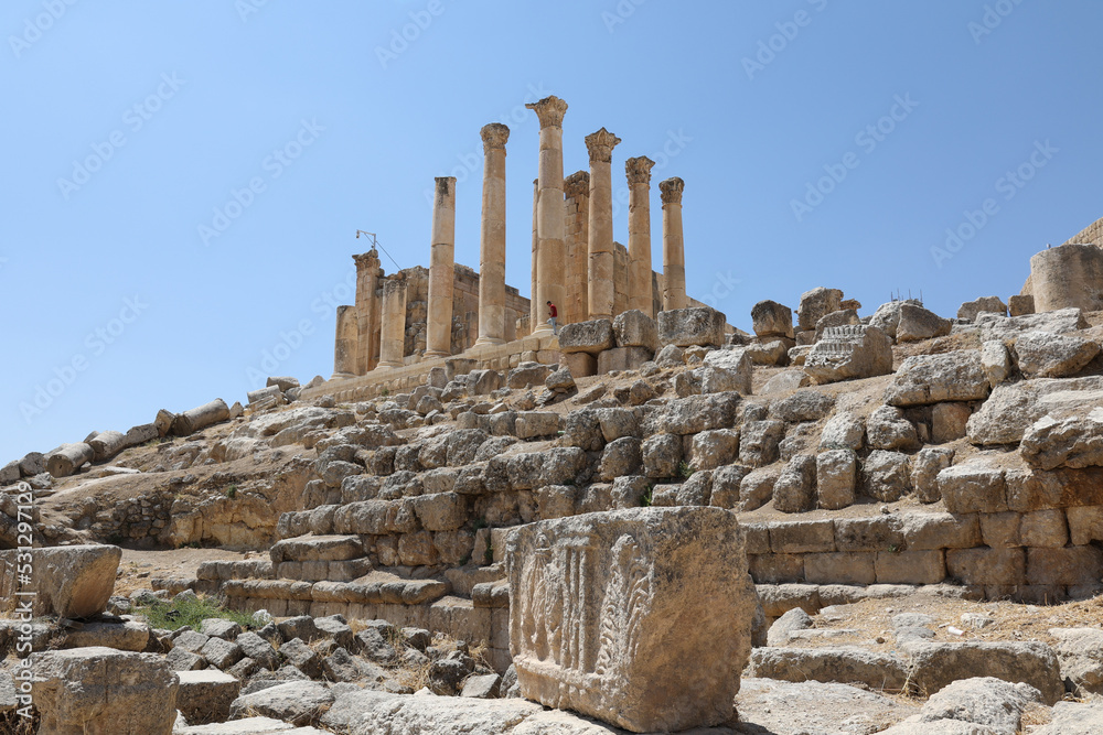 ruins of temple of zeus in a sunny day of summer, Jerash