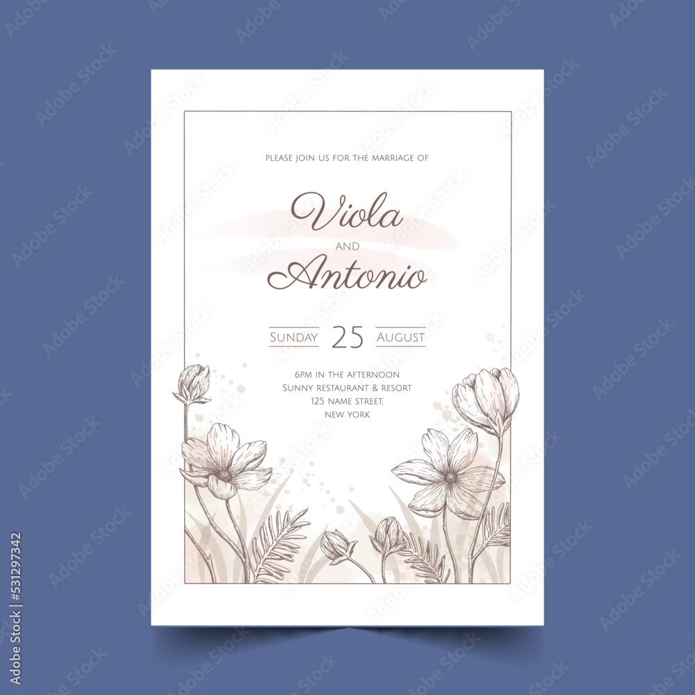 engraving hand drawn floral wedding invitation vector design illustration