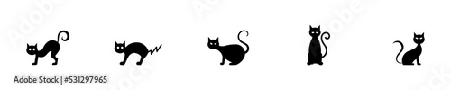 Conjunto de iconos de gato m  gico de halloween  estilo silueta negro. Concepto de terror y miedo. Ilustraci  n vectorial