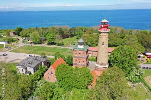 The island Ruegen Germany with many rape fields and lighthouse
