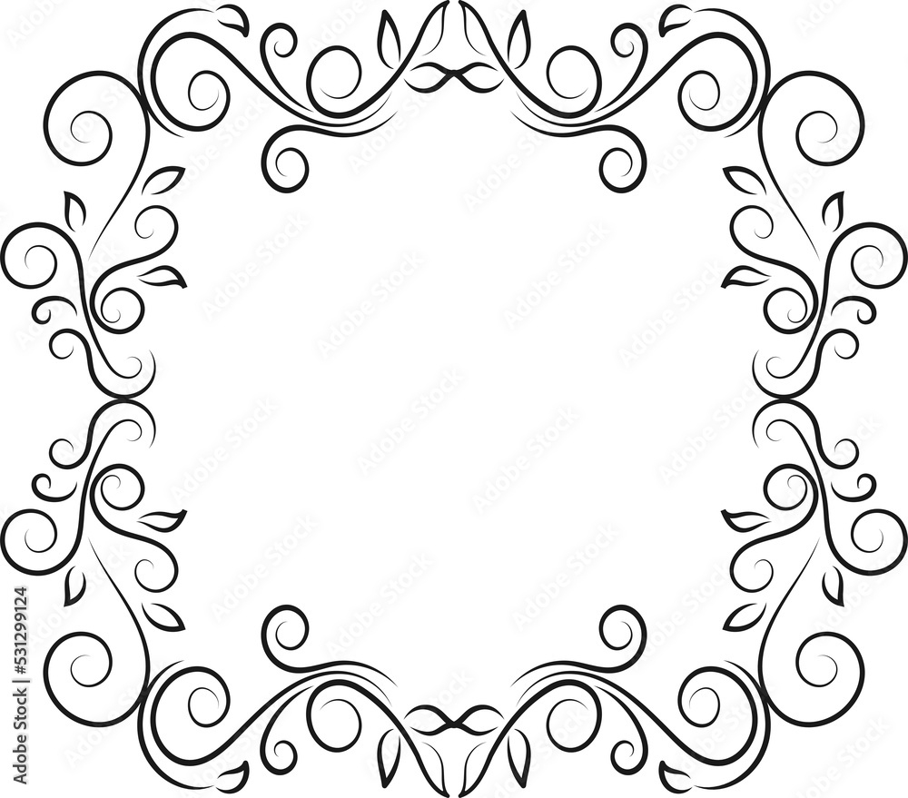 Calligraphic design elements . Decorative swirls or scrolls, vintage frame , label and divider