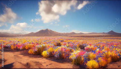 An illustration of a field of vibrant flowers, taking inspiration from the flowering desert in south america. photo