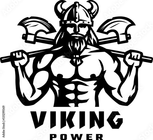 Viking warrior with two axes. Vector illustration.