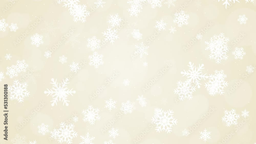 White abstract snowflakes fall slowly from the sky. Light yellow background for christmas with glitter and bokeh. Loop. 25 fps White abstract snowflakes fall slowly from the sky. Light yellow background for christmas with glitter and bokeh. Loop. 25 fps