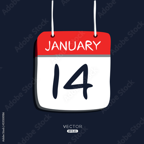 Creative calendar page with single day (14 January), Vector.