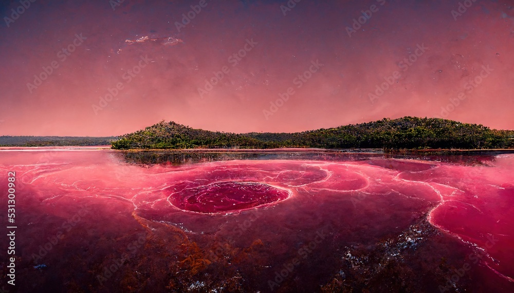 An Illustration of Lake Hillier in Australia High Salinity Water An Illustration of Lake Hillier in Australia High Salinity Water