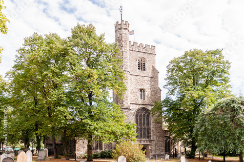 London, England, UK - September 04, 2022: Tower of St Margaret's Parish Church Barking Abbey. London Borough of barking and Dagenham GB UK