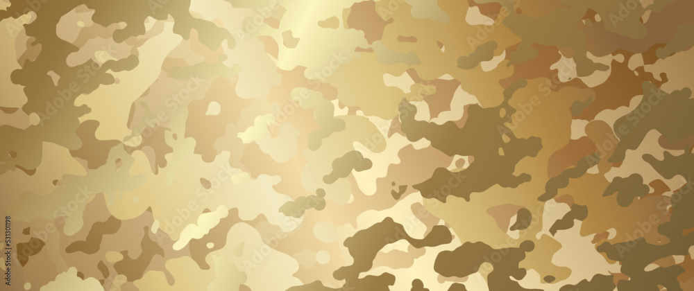 Gold camouflage vector texture for design. Golden military background for cover design, cards, flyer, poster, banner and  print. Luxury khaki backdrop for textile. Hand drawn illustration.
