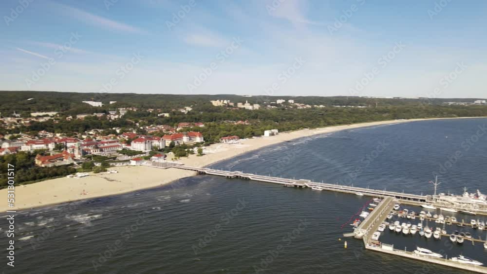 Panorama of Sopot.View from the drone on the city of Sopot and the pier on the Baltic Sea on a sunny ,autumn day. Panorama of Sopot.View from the drone on the city of Sopot and the pier on the Baltic Sea on a sunny ,autumn day.