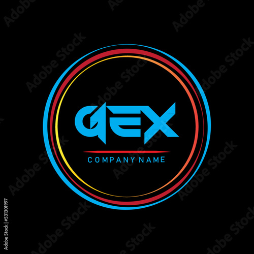 GEX letter abstract logo design on black background,BEX simple and modern logo in triangle shape photo