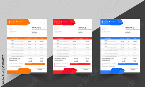 Business invoice form template, Invoicing quotes, money bills or price invoices and payment agreement design templates, Tax form, bill graphic or payment receipt page vector set
