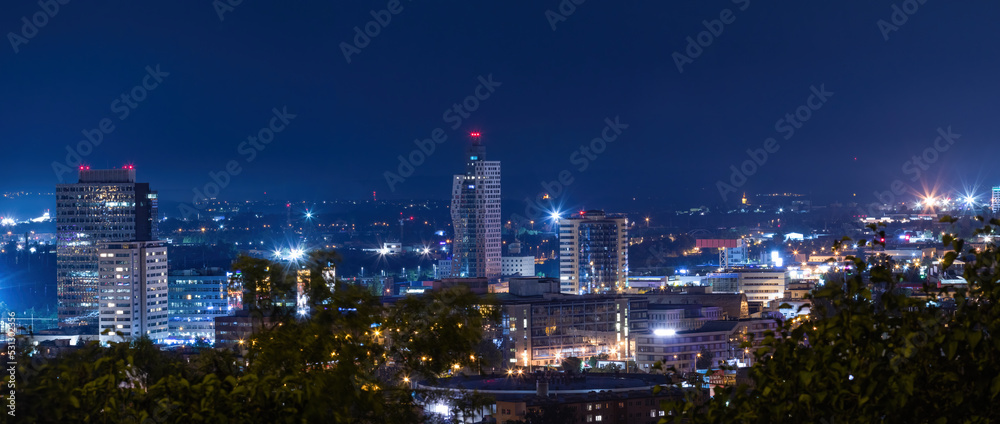 Fototapeta premium Night view on Brno. Night city panoram. Czech republic.