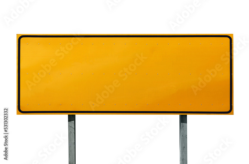 Big blank yellow highway sign isolated.