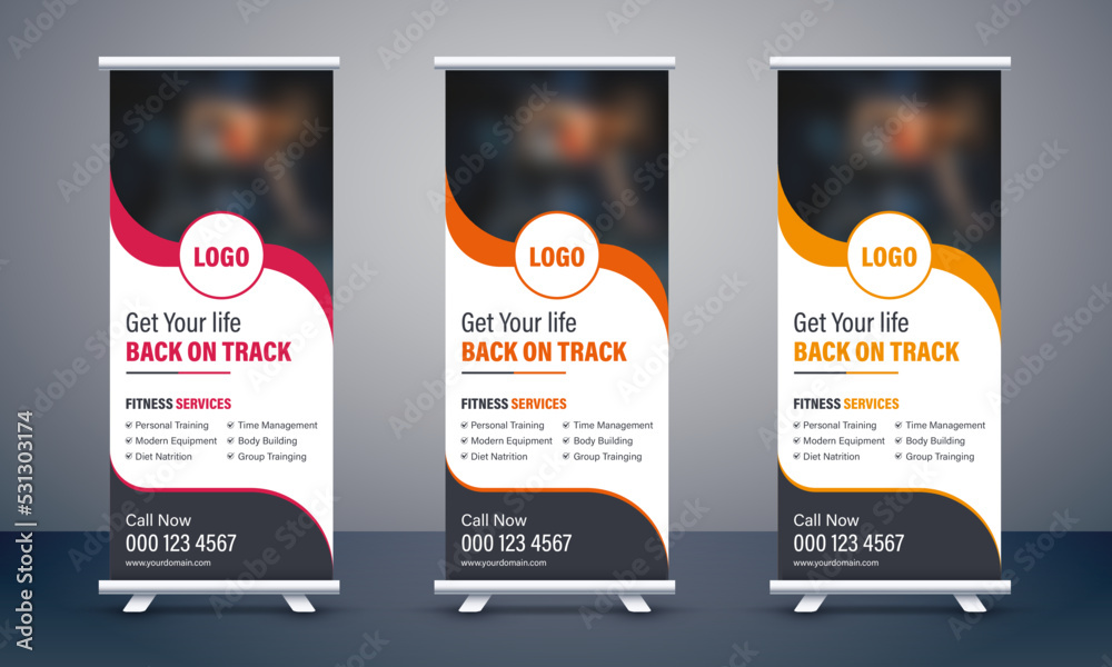 Αυτοκόλλητο Fitness-Roll-up-banner-stand-template-design