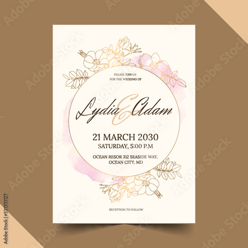 hand drawn golden wedding invitation template vector design illustration