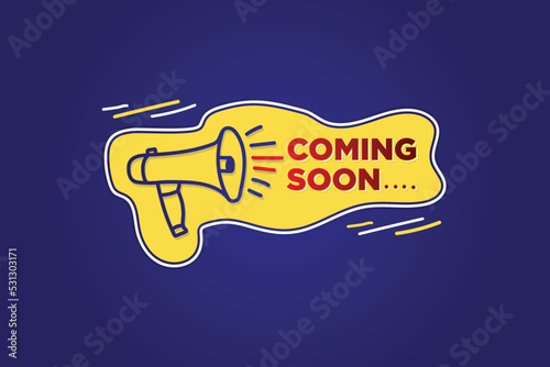 Coming soon announcement illustration with megaphone background