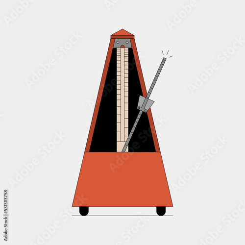 Vector outline illustration of Metronome, music and instrument, tempo sign vector graphics. White background.