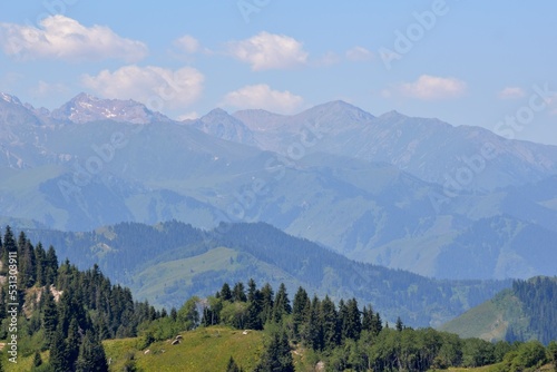 Fototapeta Naklejka Na Ścianę i Meble -  Zailiysky Alatau mountains tourist places near Almaty city. Summer day view