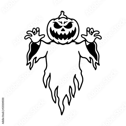 spooky pumpkin ghost on white background 
