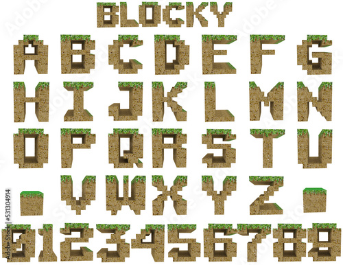 Video game alphabet letters 3D illustration on transparent background