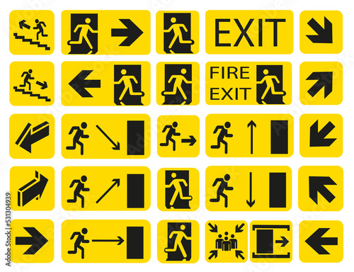Fire signs. Meeting point in case of emergency. Vector illustration.