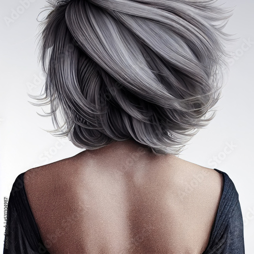 back view of grey hair woman photo
