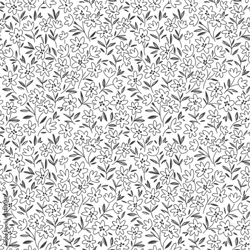 Seamless floral pattern. Ditsy background of small flowers. Vector pattern. Elegant template for fashion prints. White background. Summer and spring motifs.