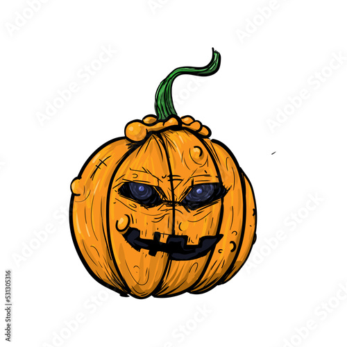 Cute Jack o' lantern pumpkin sketch. Hand-drawn Halloween vector illustration