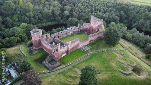 Aerial shot of the Bothwell Castle in South Lanarkshire, Scotland photo