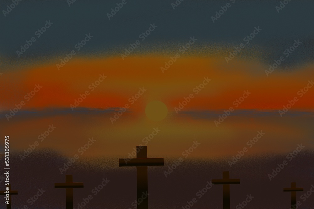 cross in the sky, sunset, darkness replaces