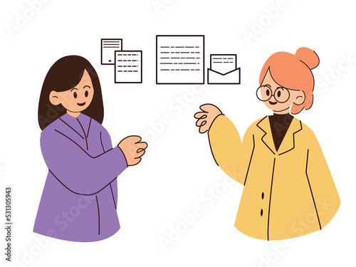 Two women talkin professional flat characters bisiness office company vector 
