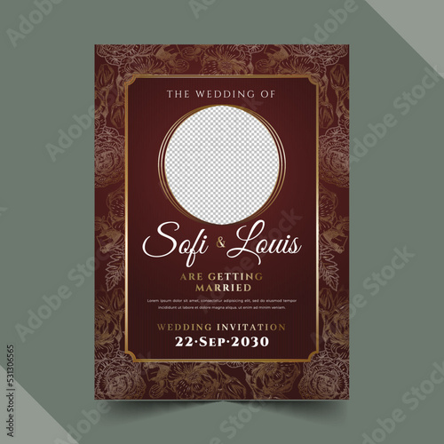 gradient golden luxury wedding invitation template with photo vector design illustration