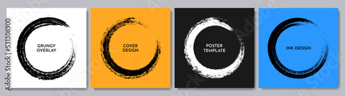 Vector illustration. Grunge frames set. Isolated text box. Circle shape. Color distressed hand drawn backgrounds. Vintage style. Rounded ink brush stroke. Design elements for social media, web banner