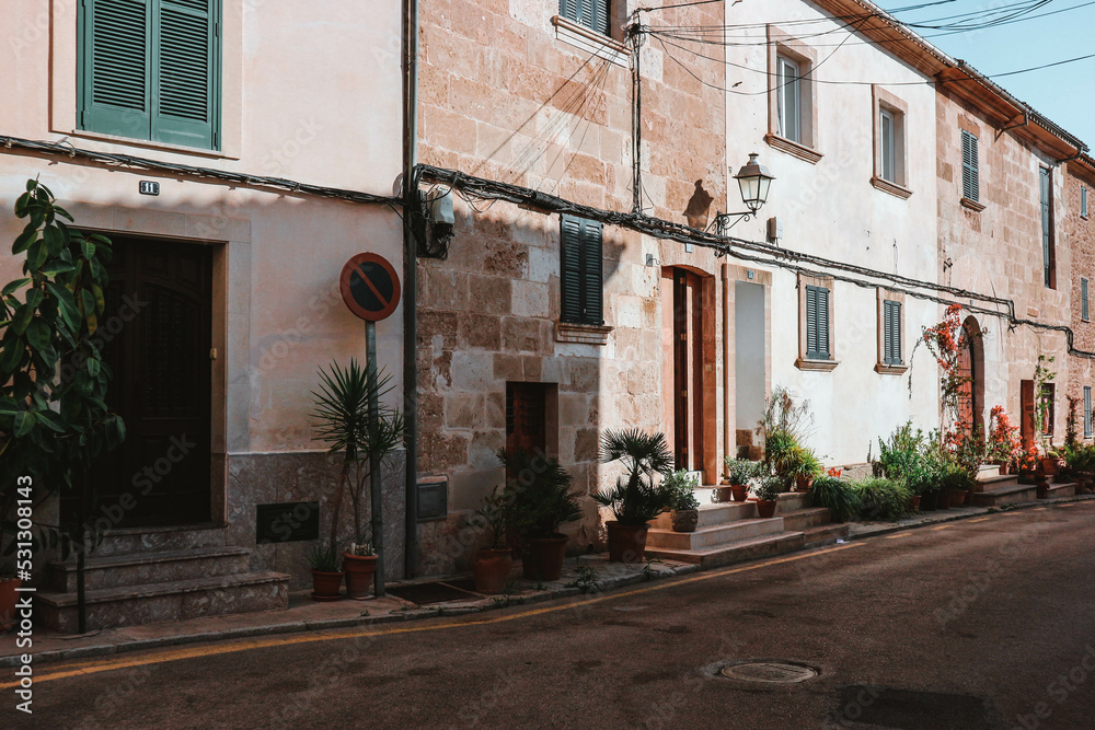 Narrow old streets with mediterranean plants