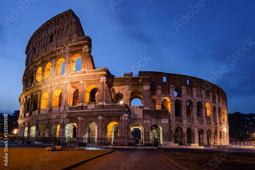 Print op canvas Roman Colosseum at sunrise with clouds, no people