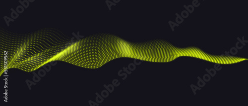  Vector abstract background with  green dynamic waves, line and particles