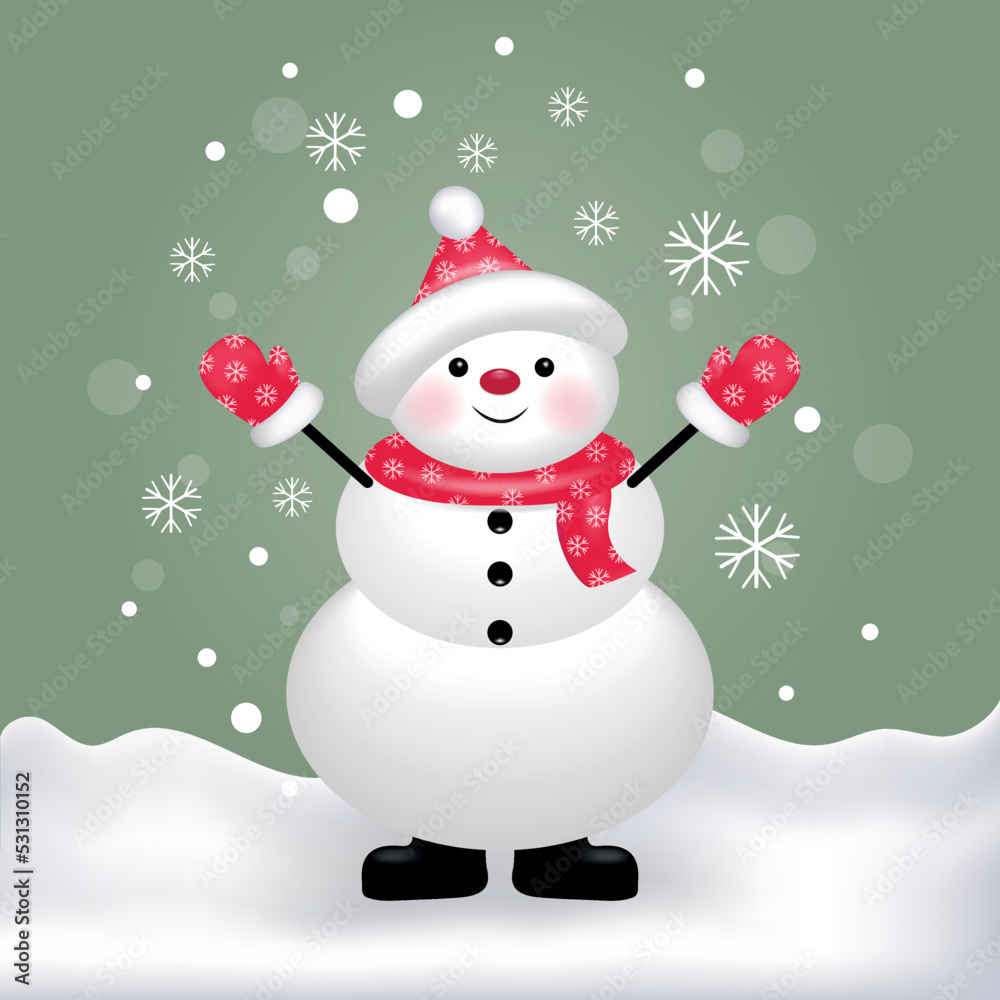 Cute snowman on a winter background. Vector