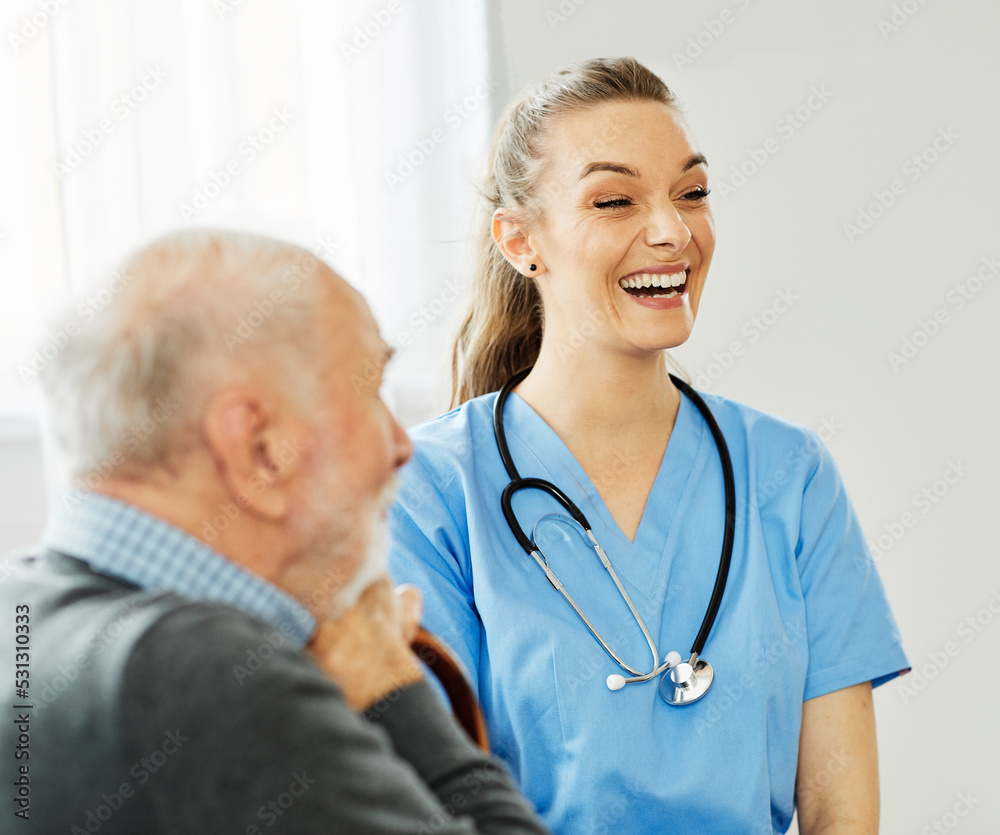Fototapeta premium nurse doctor senior care caregiver help assistence retirement home nursing elderly man woman health support
