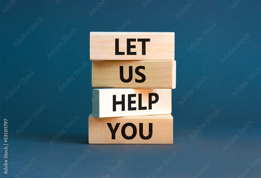 Support and let us help you symbol. Concept words Let us help you on wooden blocks on a beautiful grey table grey background. Business, support and let us help you concept. Support and let us help you symbol. Concept words Let us help you on wooden blocks on a beautiful grey table grey background. Business, support and let us help you concept.