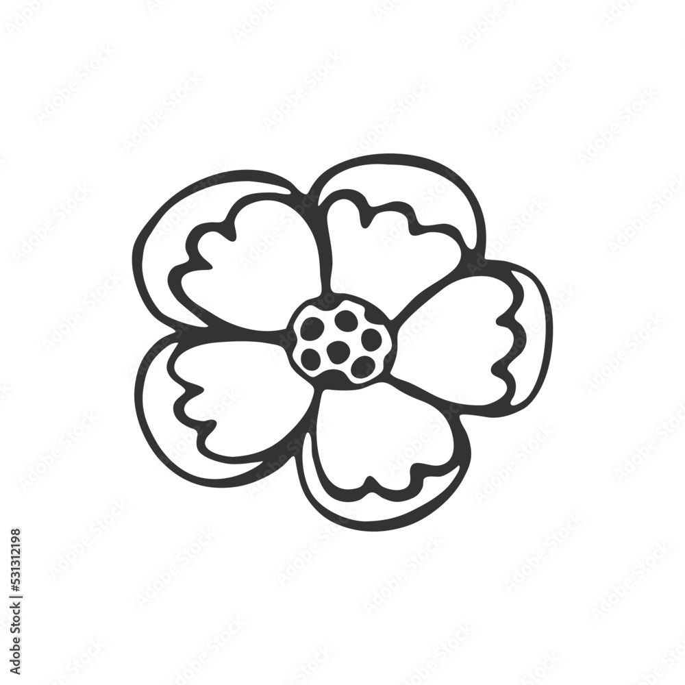 Hand drawn flower isolated on white background. Decorative doodle sketch illustration. Vector floral element. Hand drawn flower isolated on white background. Decorative doodle sketch illustration. Vector floral element.