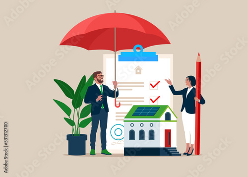 house and insurance set items. Flat vector illustration.