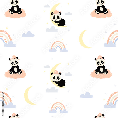 Fototapeta Naklejka Na Ścianę i Meble -  Seamless scandinavian pattern with panda