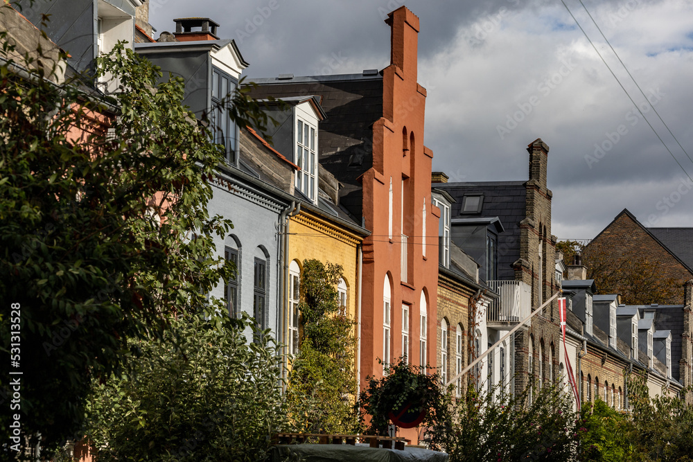 Copenhagen, Denmark House facades in the Osterbro district.