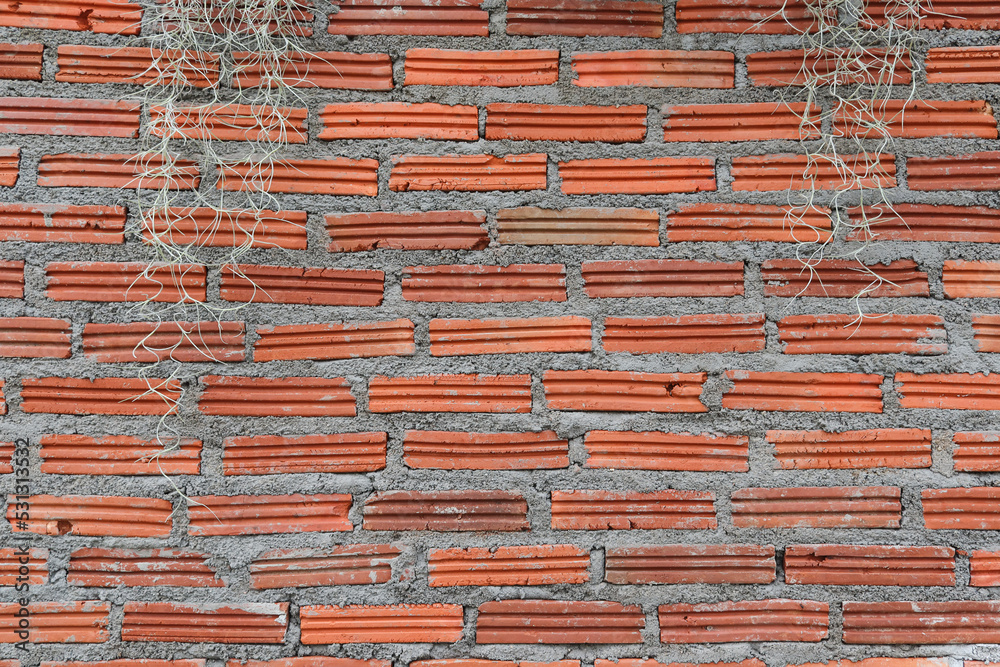 Brick wall background that was built for house walls by construction workers and controlled by contractors. The brick wall looks beautiful and complete before plastering the brick wall with cement. Brick wall background that was built for house walls by construction workers and controlled by contractors. The brick wall looks beautiful and complete before plastering the brick wall with cement.