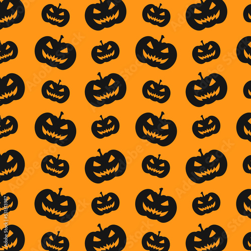 Spooky Halloween Pumpkin Silhouette Seamless Pattern Vector Illustration Background